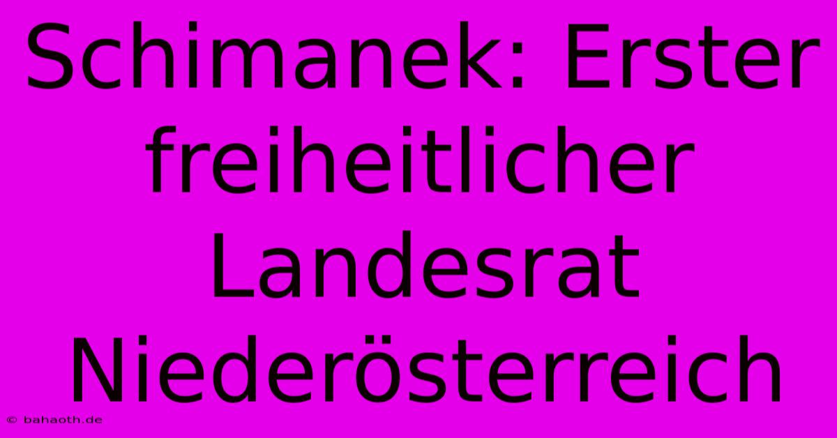 Schimanek: Erster Freiheitlicher Landesrat Niederösterreich