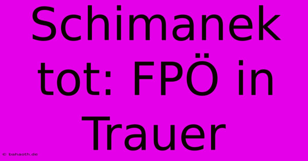 Schimanek Tot: FPÖ In Trauer