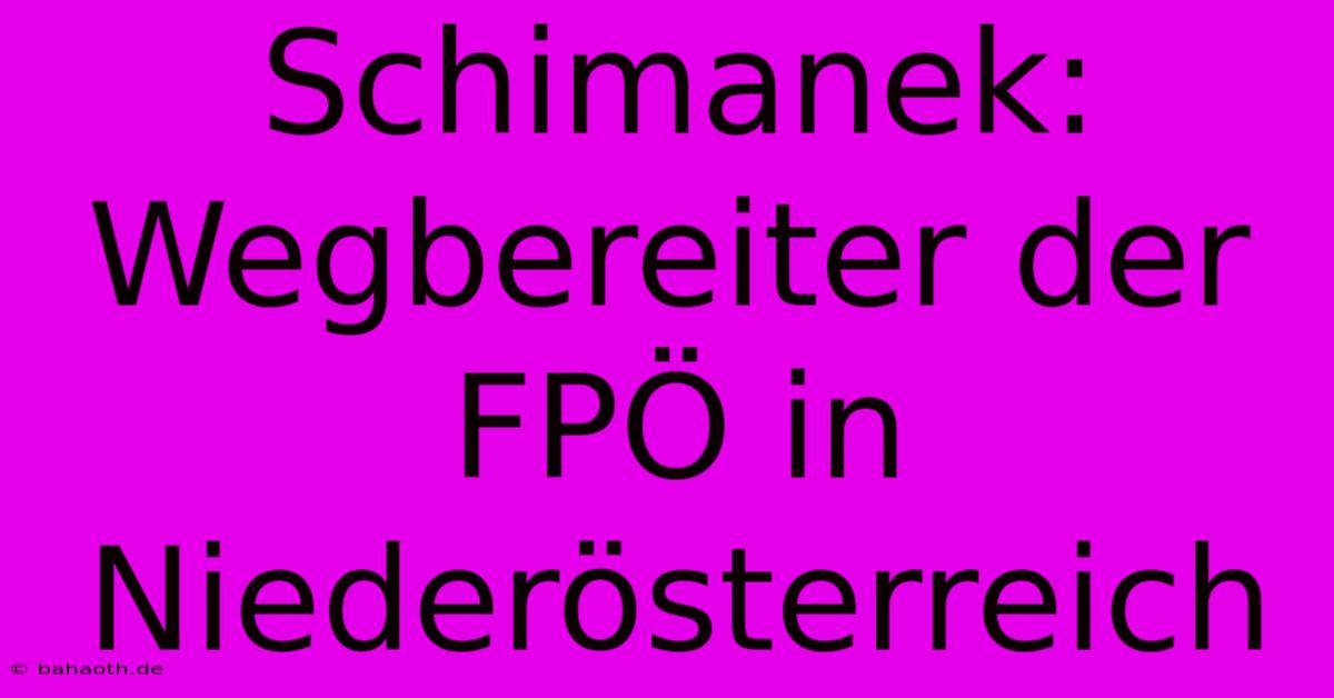 Schimanek: Wegbereiter Der FPÖ In Niederösterreich