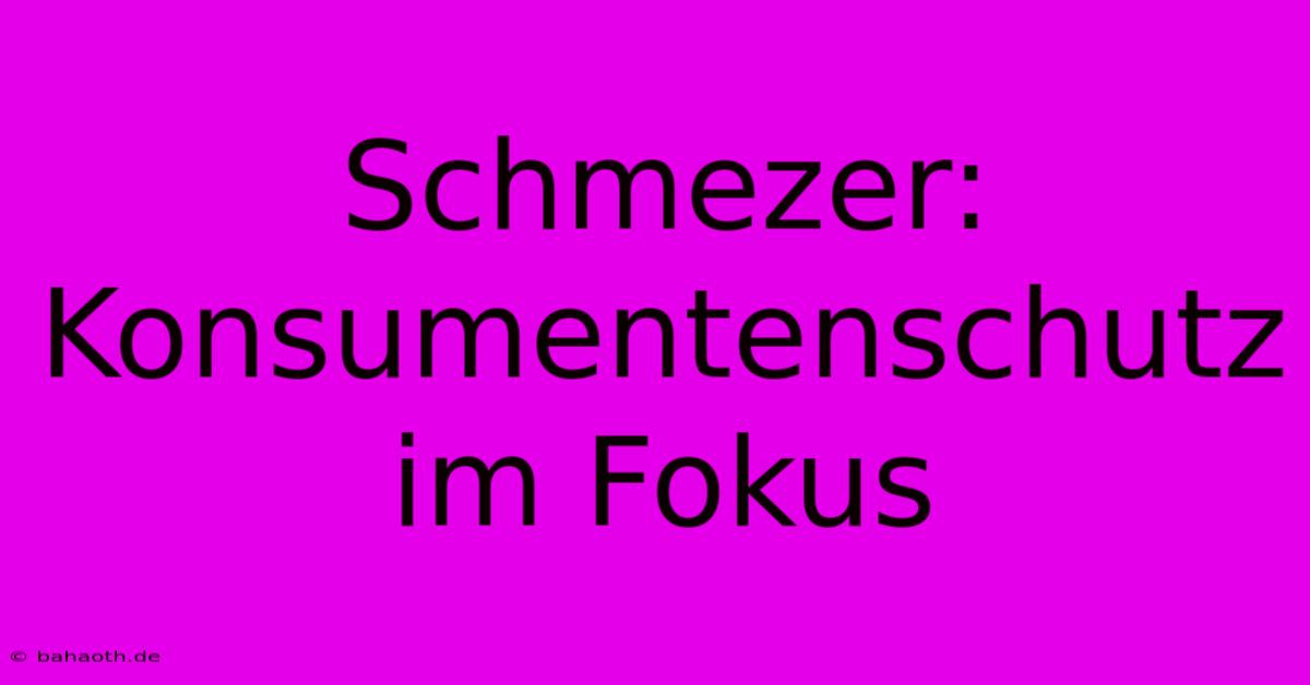 Schmezer: Konsumentenschutz Im Fokus