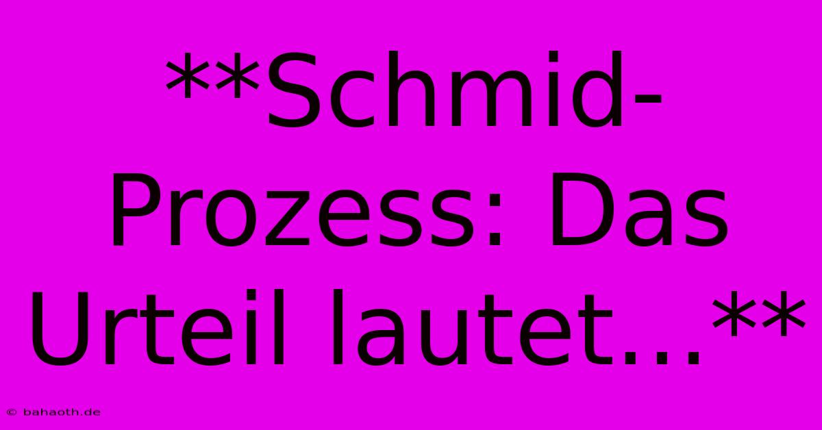 **Schmid-Prozess: Das Urteil Lautet...**