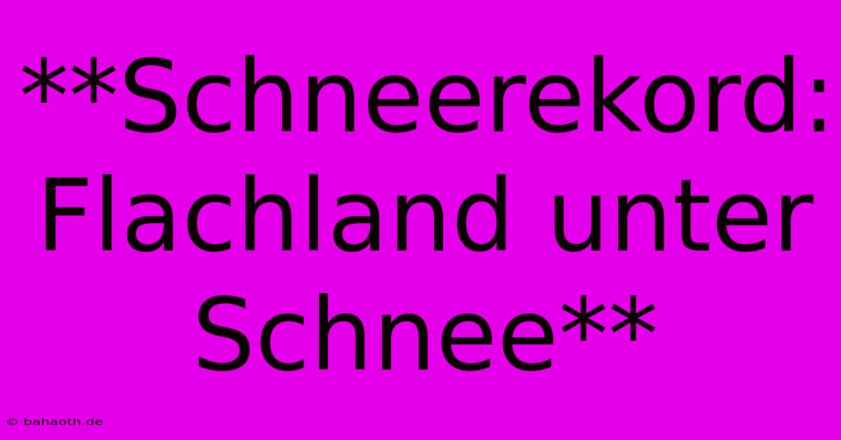 **Schneerekord: Flachland Unter Schnee**