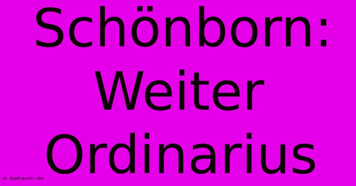 Schönborn: Weiter Ordinarius