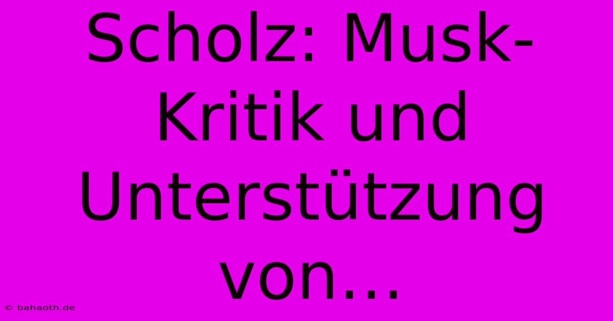 Scholz: Musk-Kritik Und Unterstützung Von…