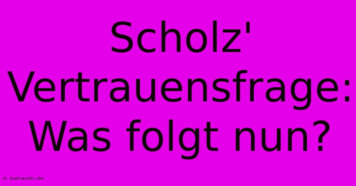 Scholz' Vertrauensfrage:  Was Folgt Nun?