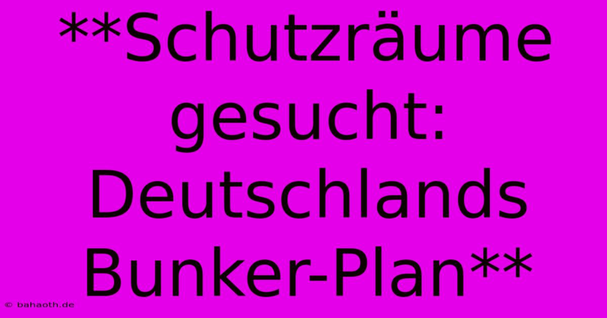 **Schutzräume Gesucht: Deutschlands Bunker-Plan**