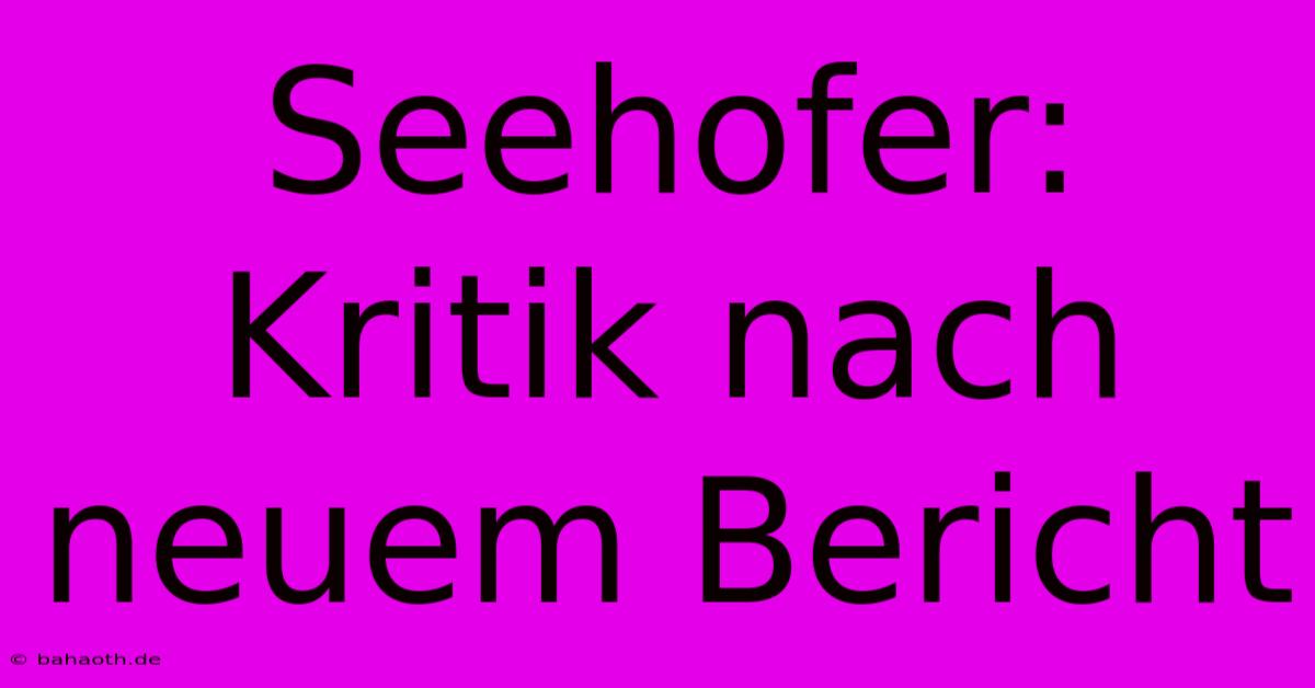 Seehofer: Kritik Nach Neuem Bericht