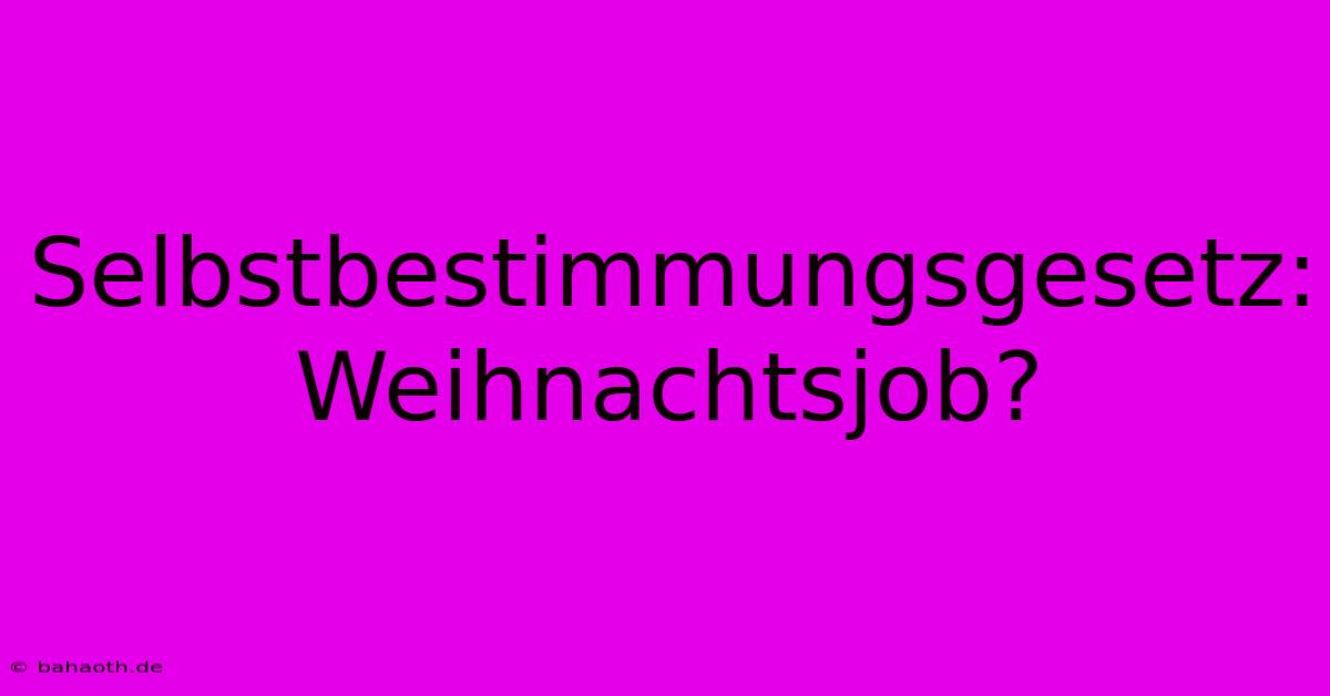 Selbstbestimmungsgesetz:  Weihnachtsjob?