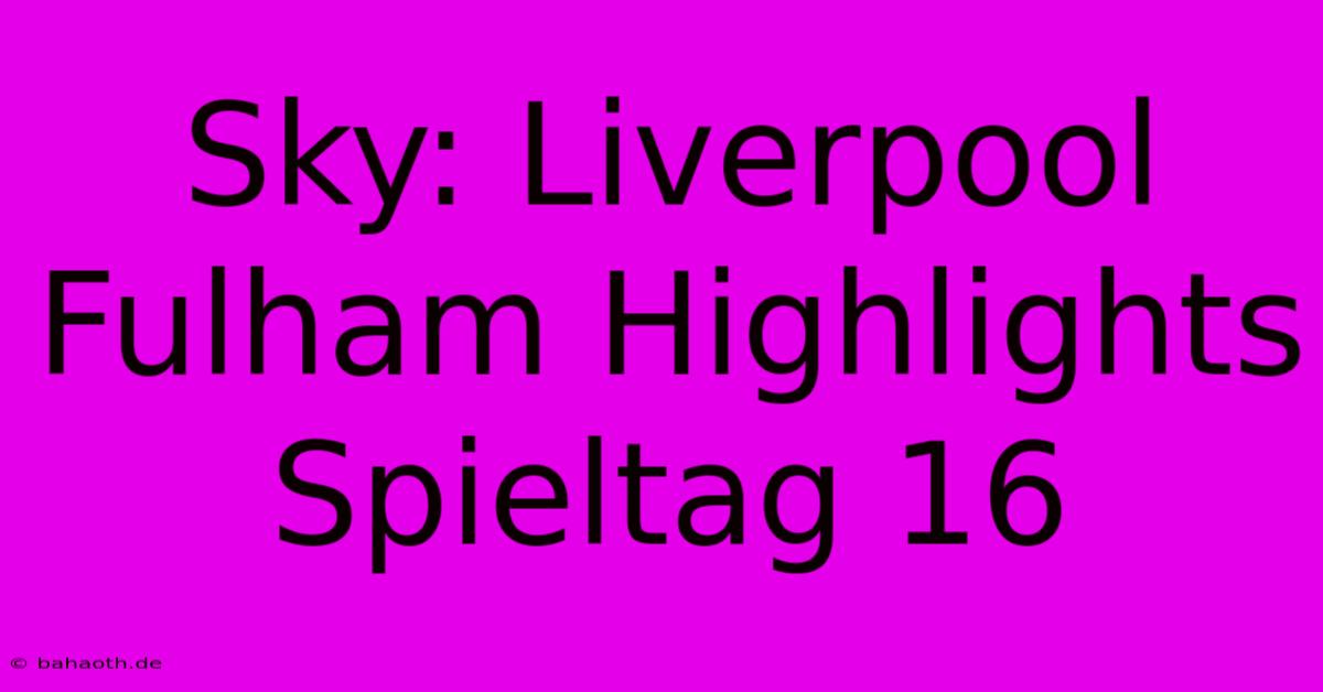 Sky: Liverpool Fulham Highlights Spieltag 16