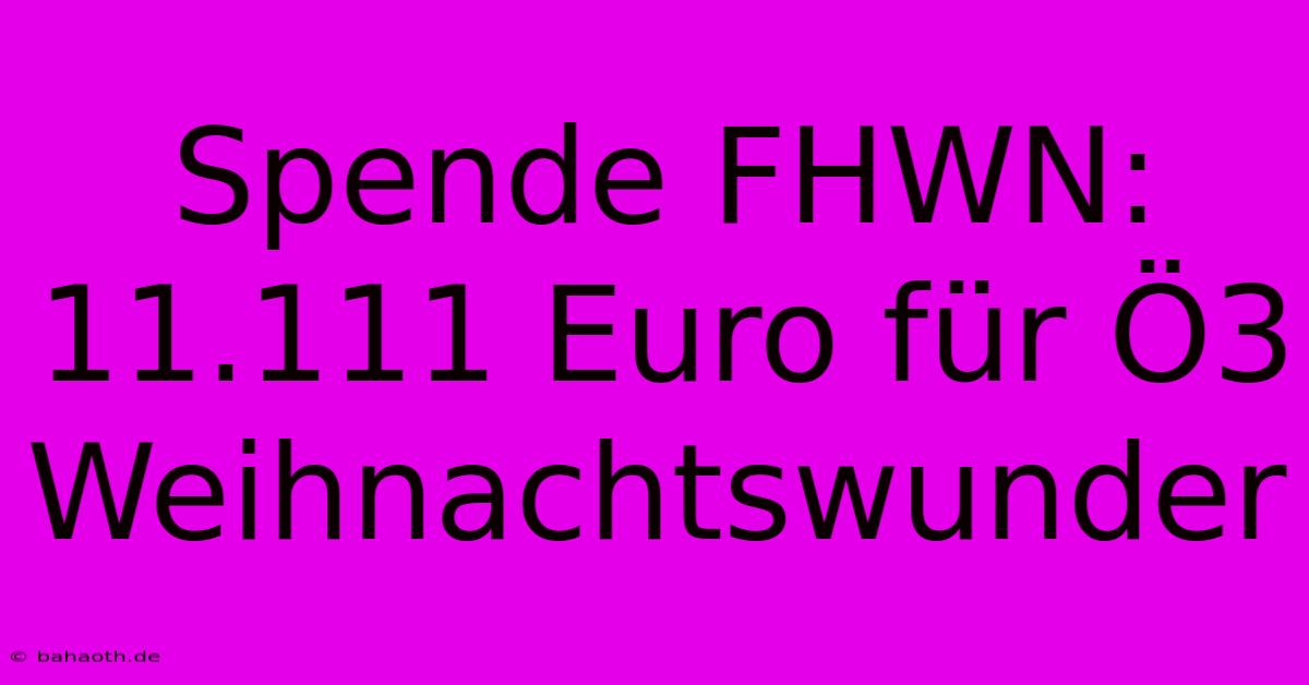 Spende FHWN: 11.111 Euro Für Ö3 Weihnachtswunder