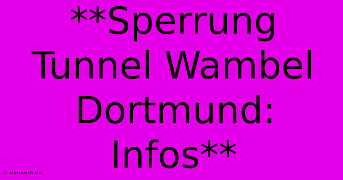 **Sperrung Tunnel Wambel Dortmund: Infos**