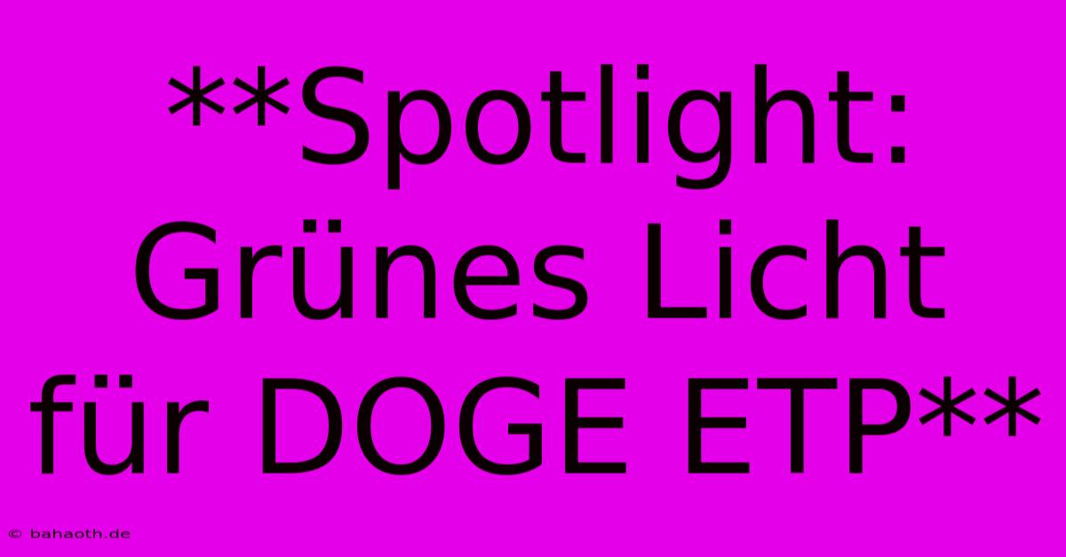 **Spotlight: Grünes Licht Für DOGE ETP**