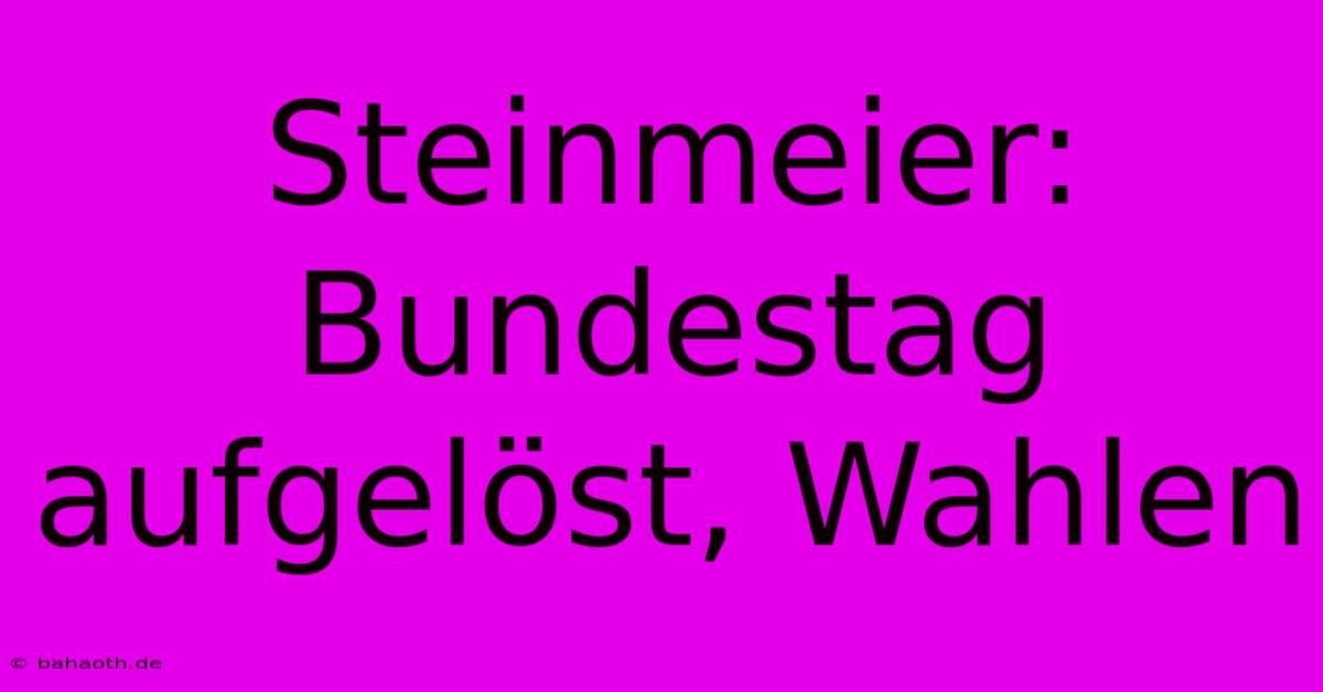 Steinmeier: Bundestag Aufgelöst, Wahlen