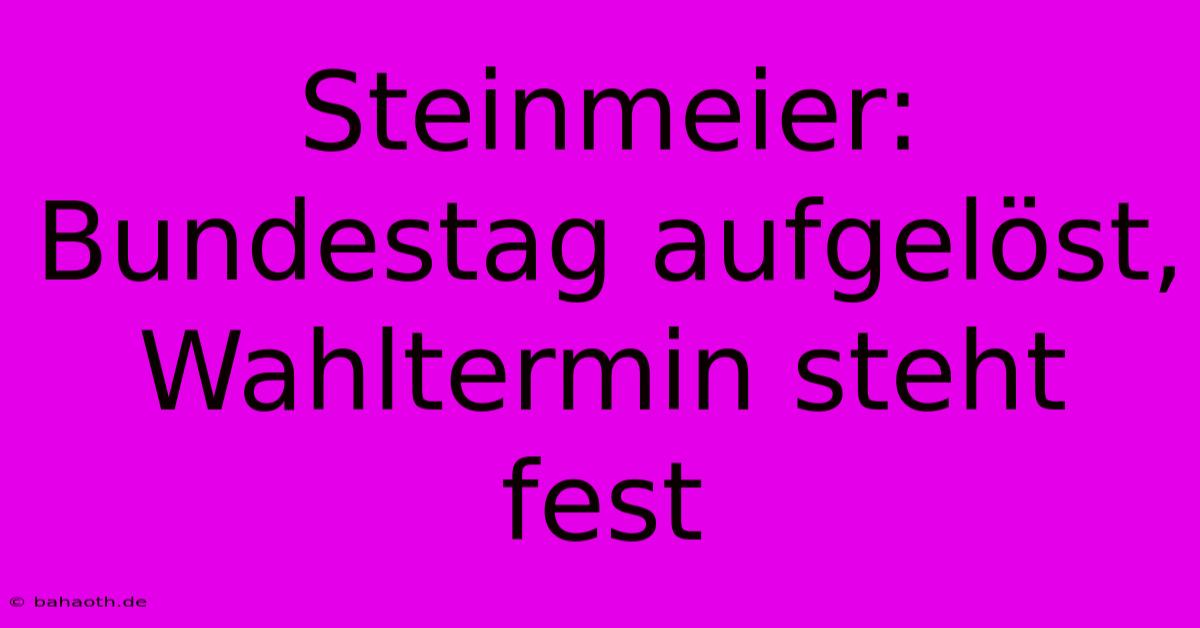 Steinmeier: Bundestag Aufgelöst, Wahltermin Steht Fest