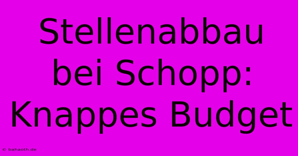 Stellenabbau Bei Schopp:  Knappes Budget