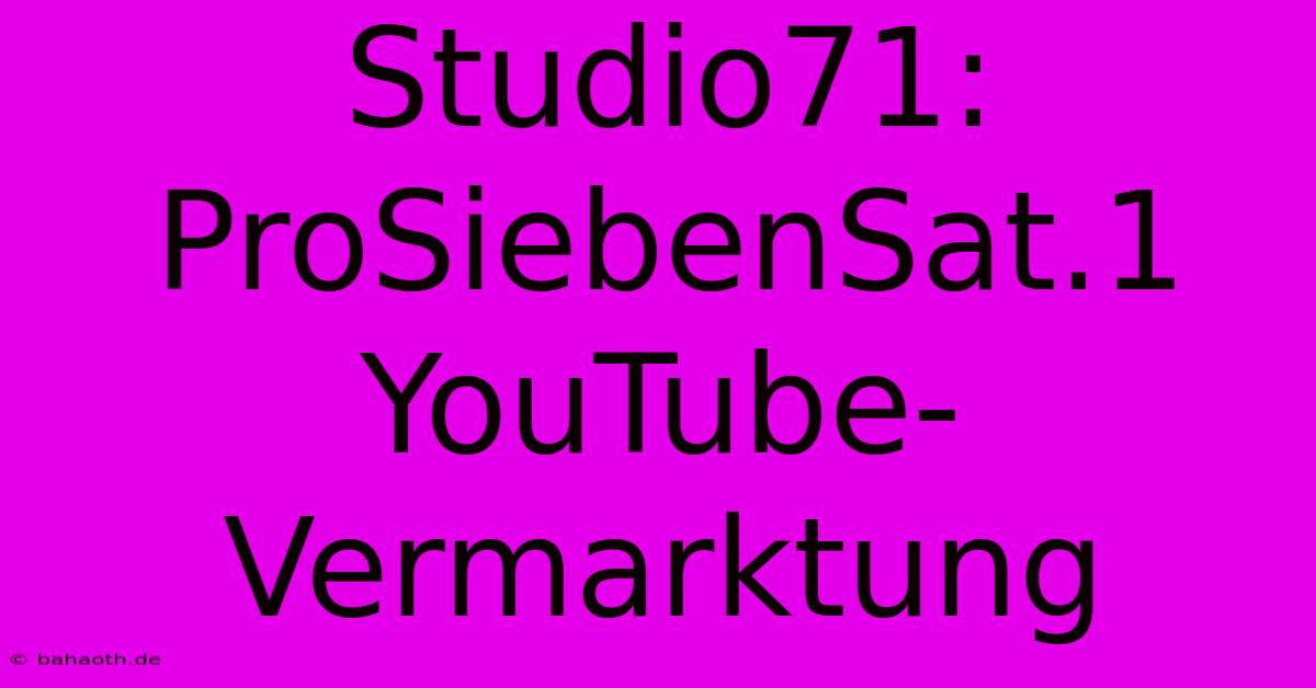 Studio71: ProSiebenSat.1 YouTube-Vermarktung