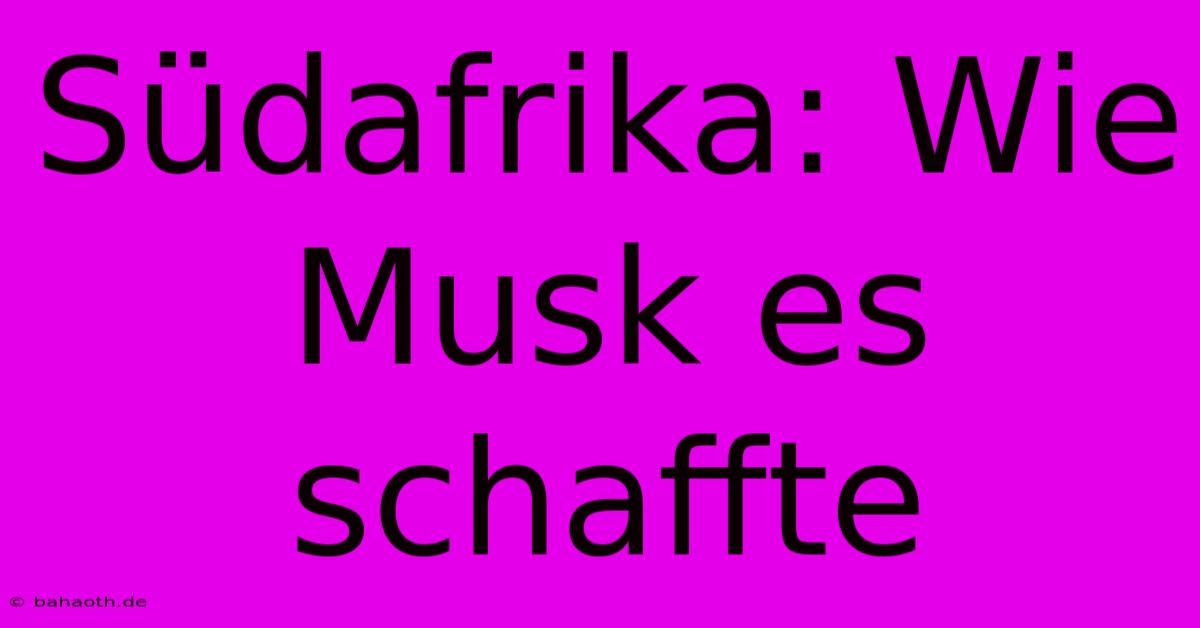 Südafrika: Wie Musk Es Schaffte