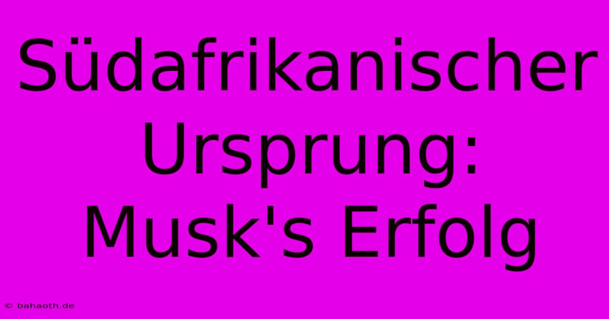 Südafrikanischer Ursprung: Musk's Erfolg