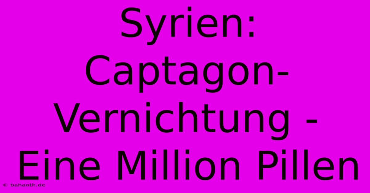 Syrien:  Captagon-Vernichtung - Eine Million Pillen