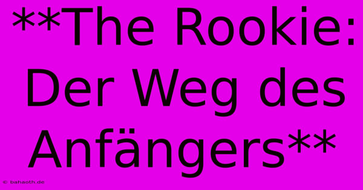 **The Rookie:  Der Weg Des Anfängers**