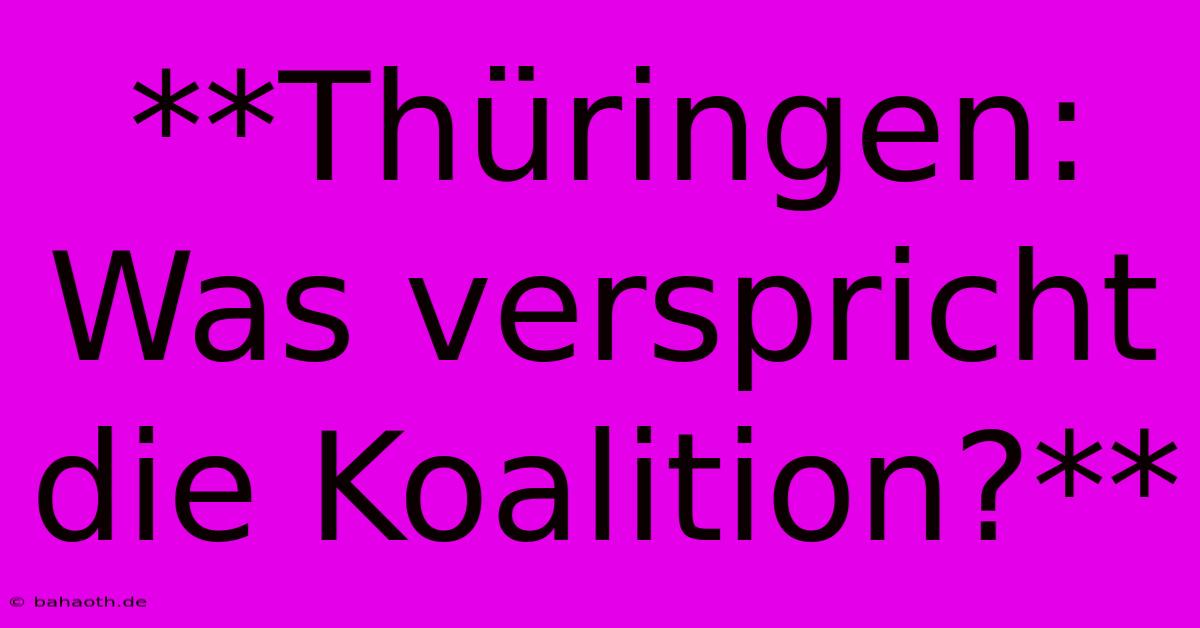 **Thüringen: Was Verspricht Die Koalition?**