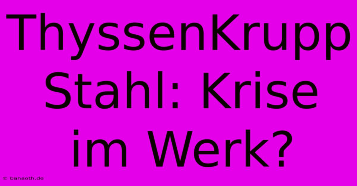 ThyssenKrupp Stahl: Krise Im Werk?