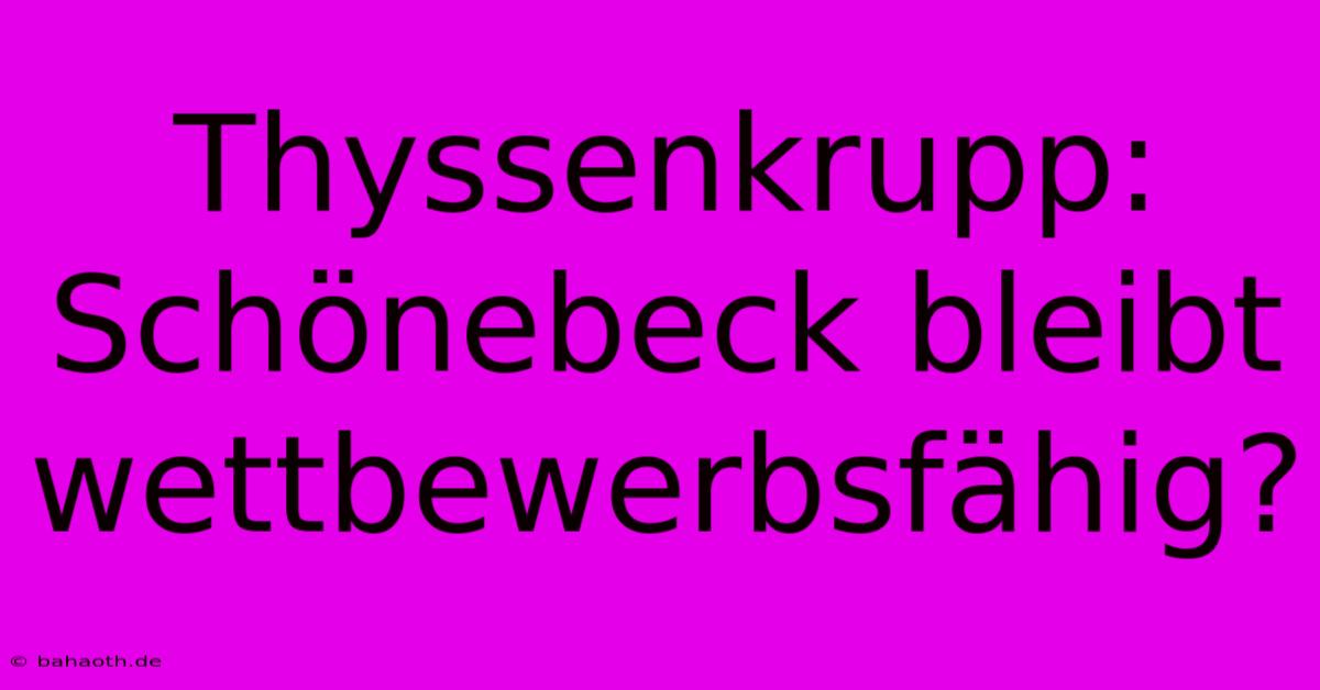 Thyssenkrupp: Schönebeck Bleibt Wettbewerbsfähig?