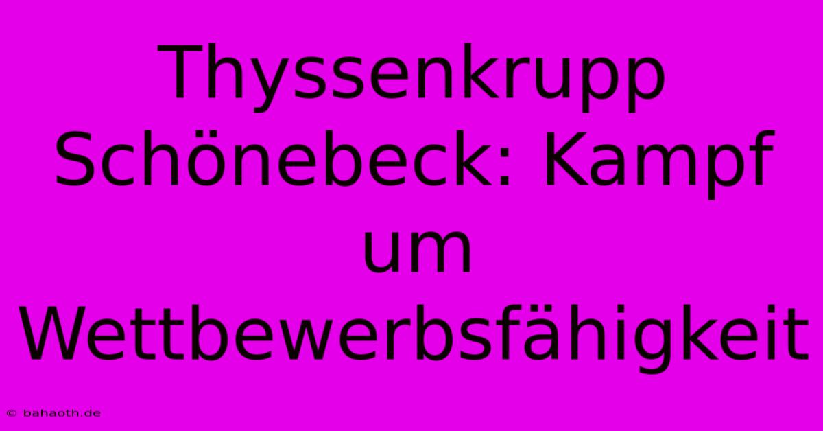 Thyssenkrupp Schönebeck: Kampf Um Wettbewerbsfähigkeit