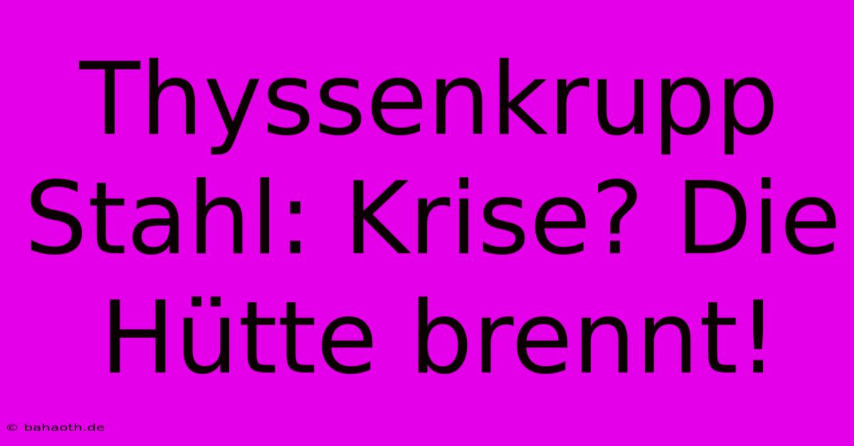 Thyssenkrupp Stahl: Krise? Die Hütte Brennt!