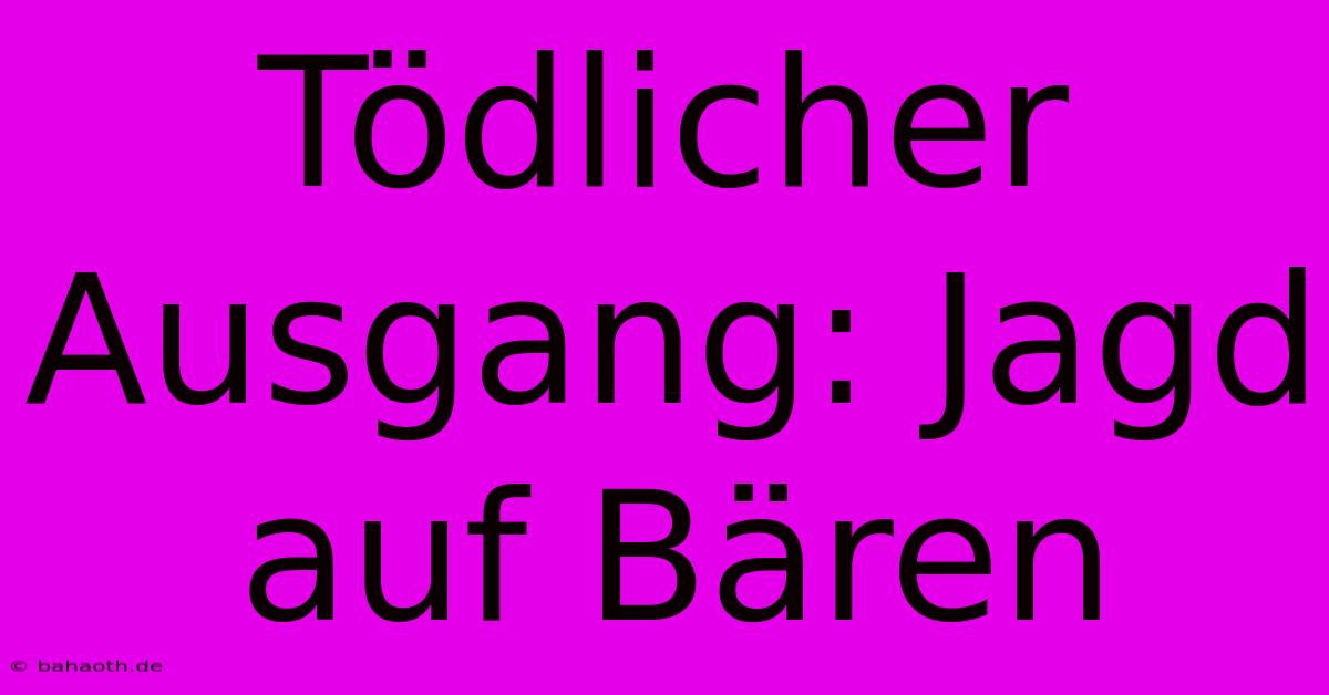 Tödlicher Ausgang: Jagd Auf Bären