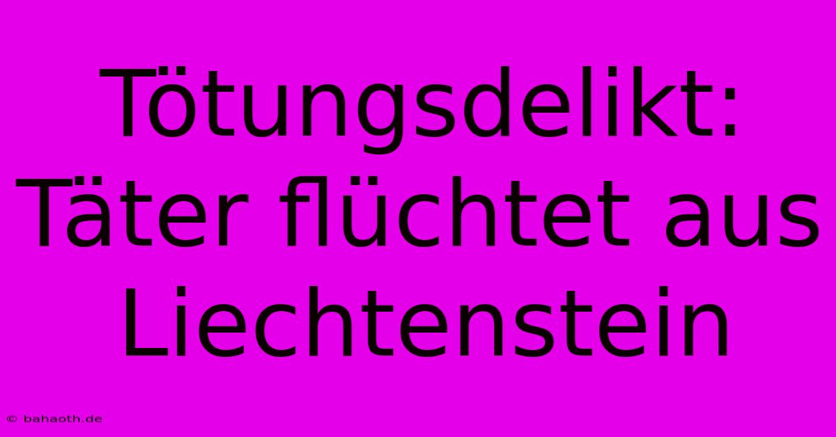 Tötungsdelikt: Täter Flüchtet Aus Liechtenstein