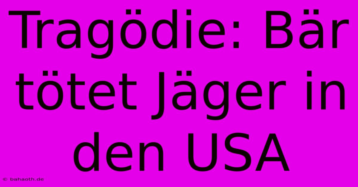 Tragödie: Bär Tötet Jäger In Den USA