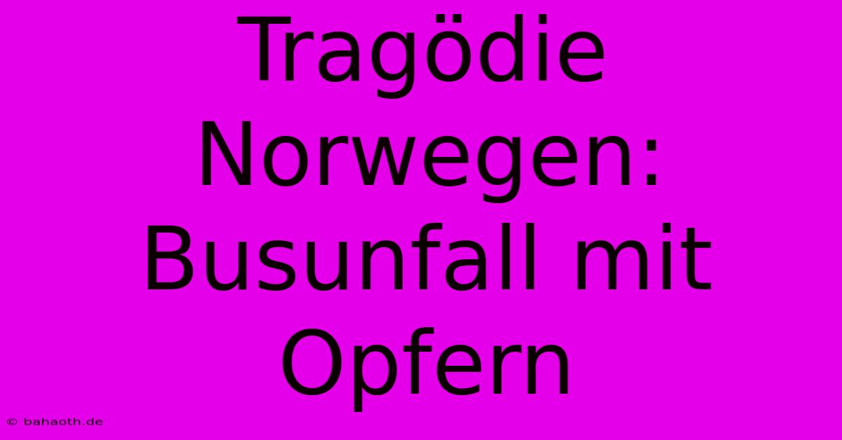 Tragödie Norwegen: Busunfall Mit Opfern