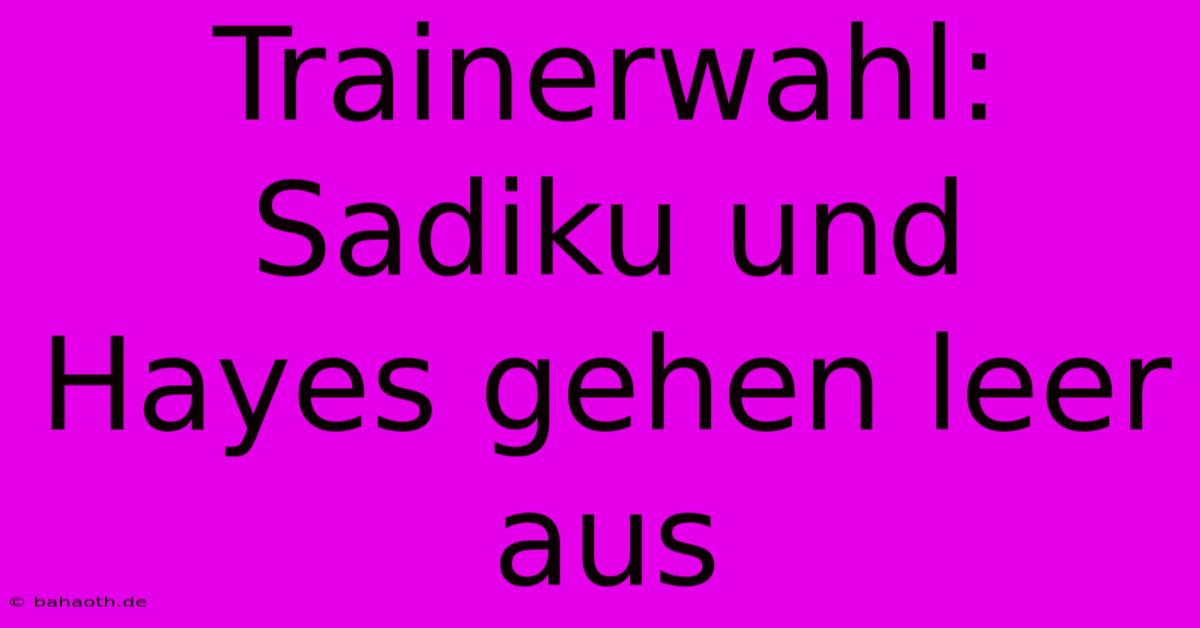 Trainerwahl: Sadiku Und Hayes Gehen Leer Aus