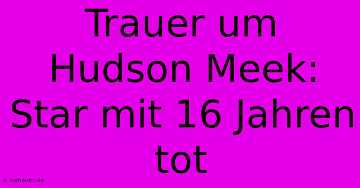 Trauer Um Hudson Meek: Star Mit 16 Jahren Tot