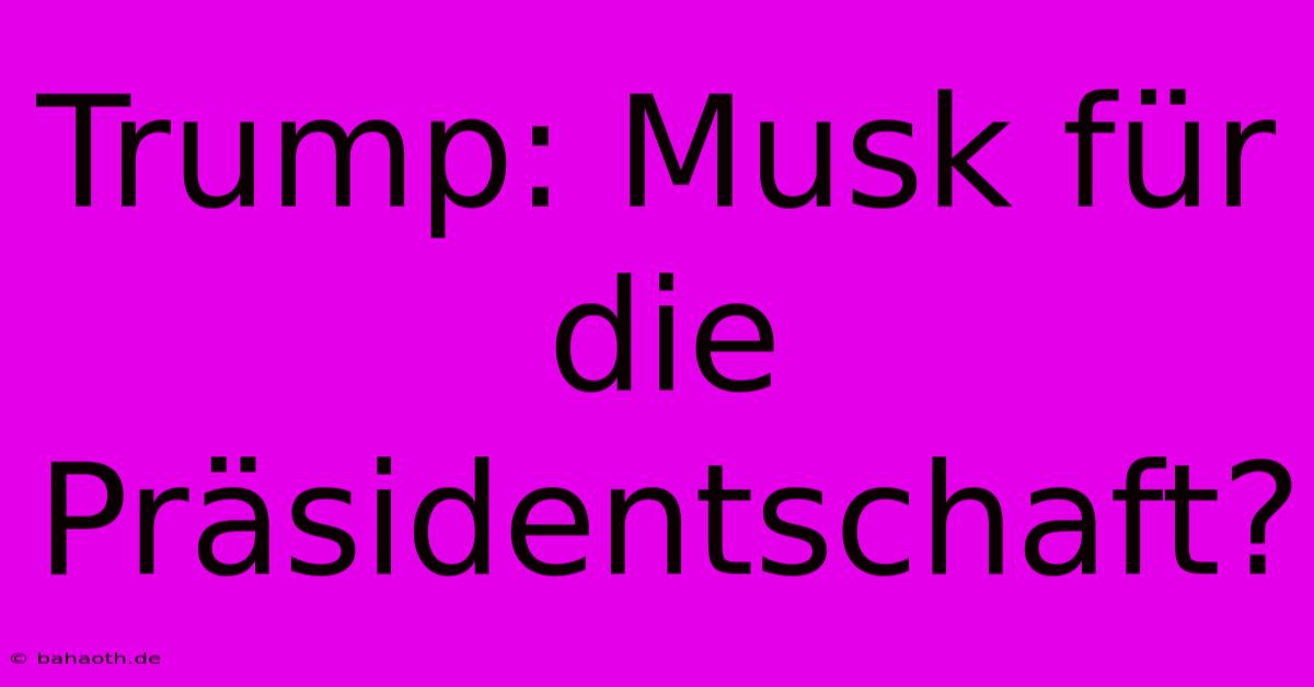 Trump: Musk Für Die Präsidentschaft?