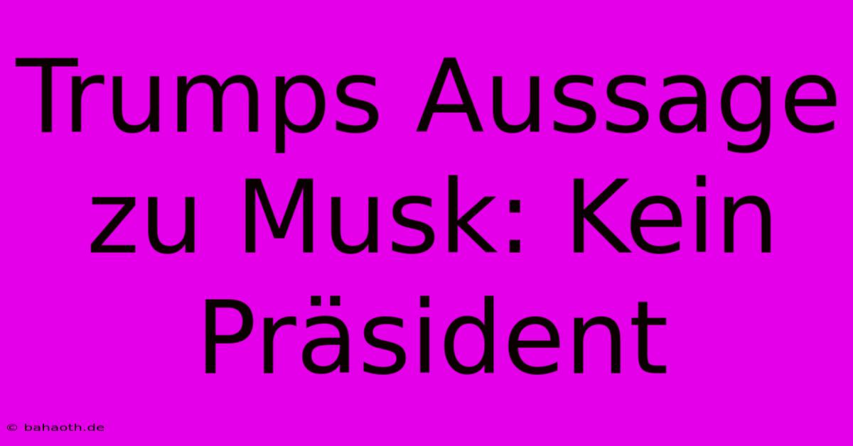 Trumps Aussage Zu Musk: Kein Präsident