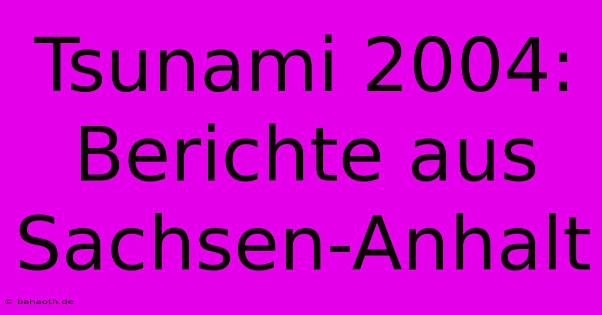 Tsunami 2004: Berichte Aus Sachsen-Anhalt