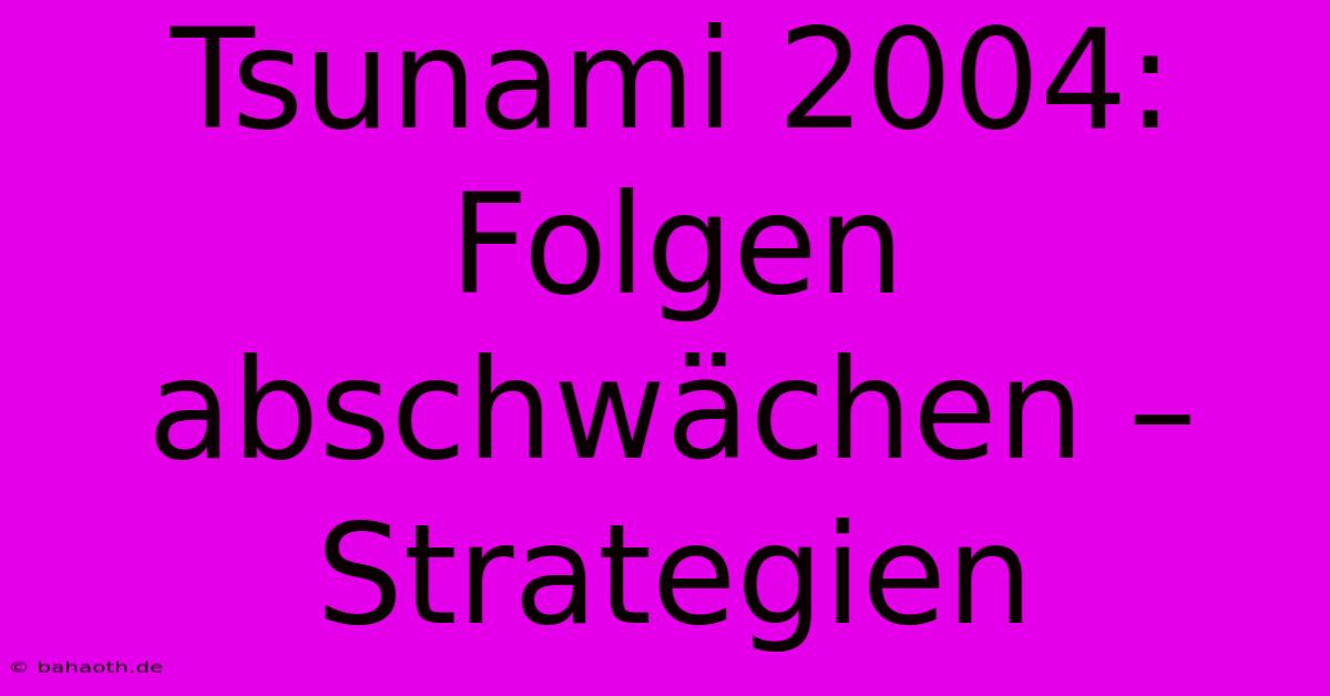 Tsunami 2004:  Folgen Abschwächen – Strategien