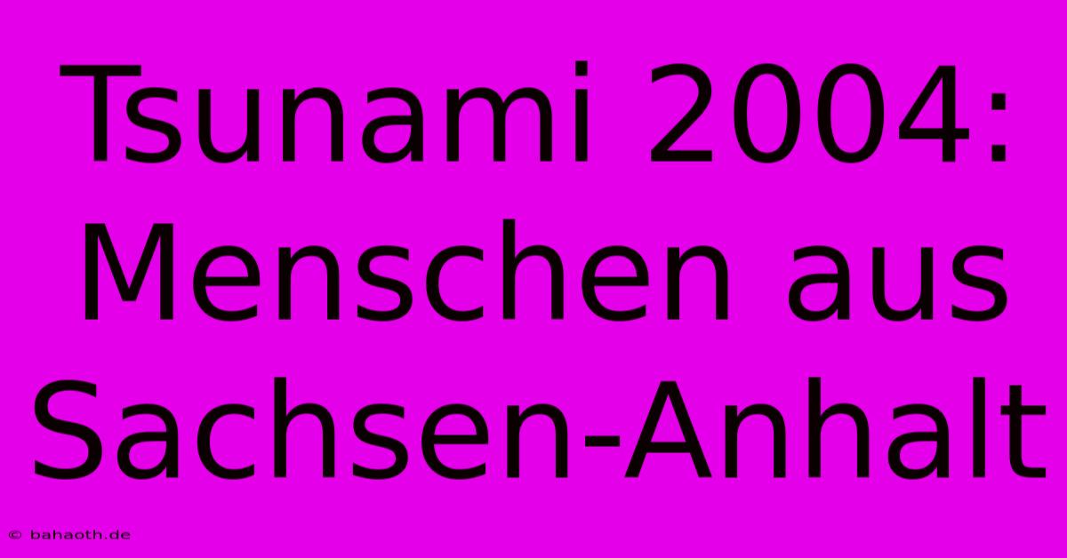 Tsunami 2004: Menschen Aus Sachsen-Anhalt