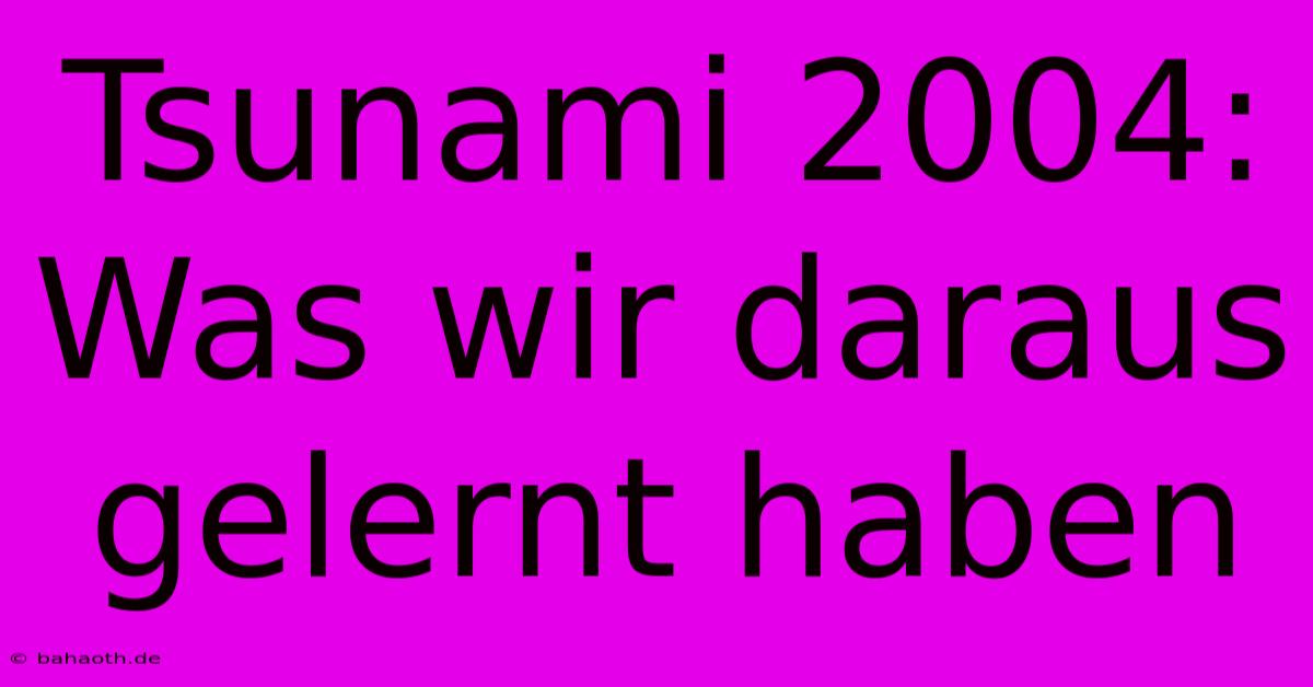 Tsunami 2004:  Was Wir Daraus Gelernt Haben