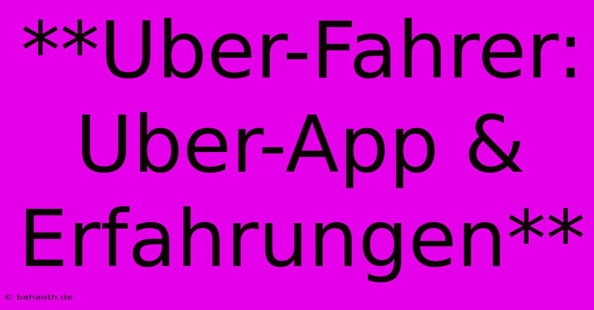 **Uber-Fahrer: Uber-App & Erfahrungen**