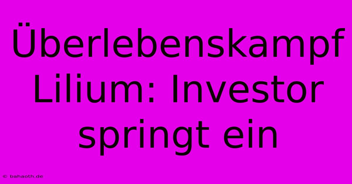 Überlebenskampf Lilium: Investor Springt Ein