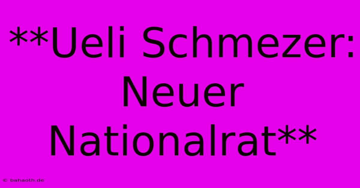 **Ueli Schmezer: Neuer Nationalrat**