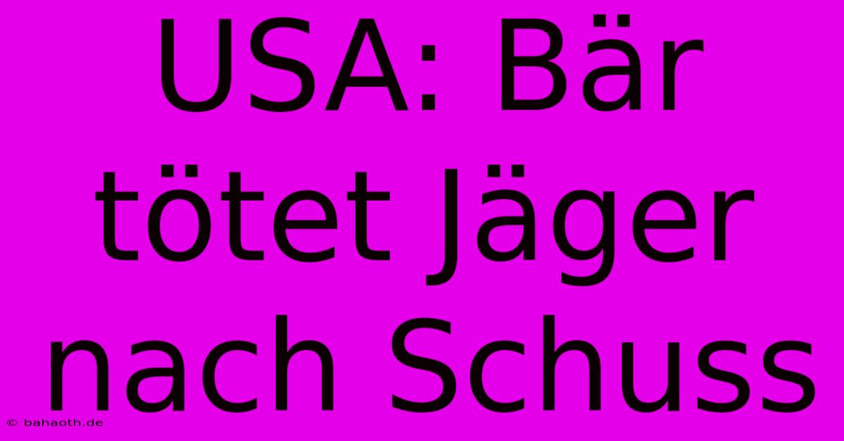 USA: Bär Tötet Jäger Nach Schuss