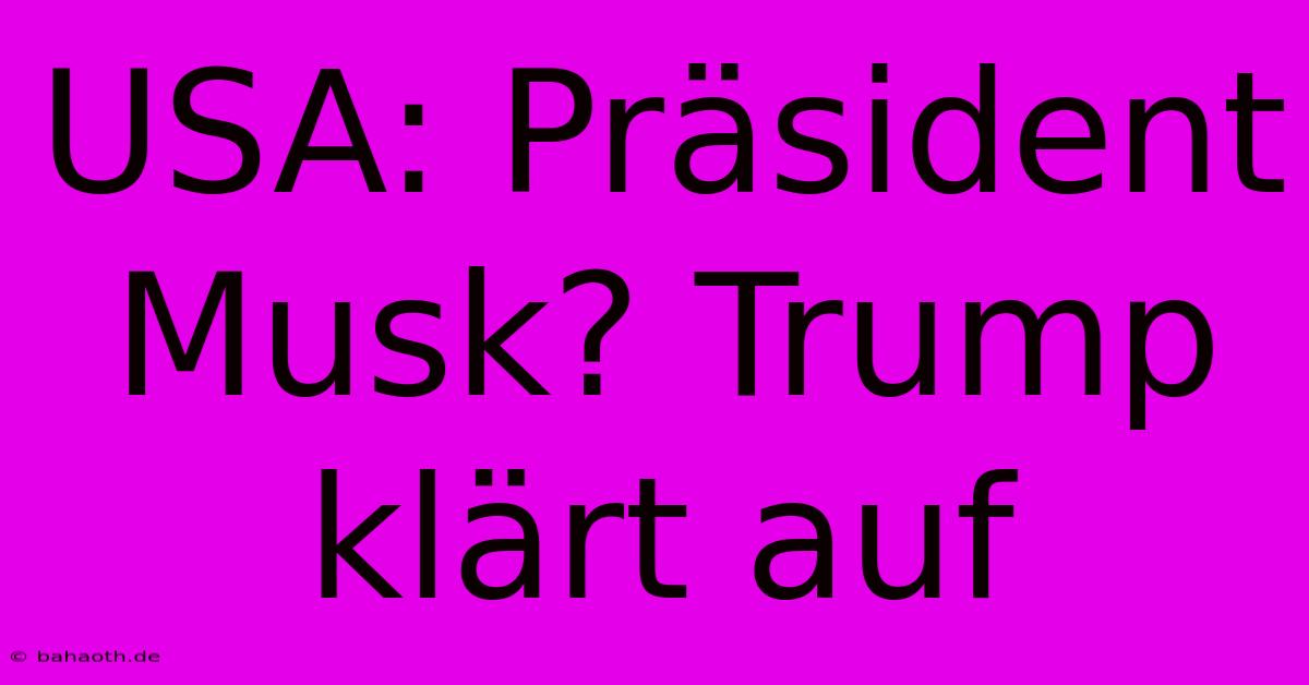 USA: Präsident Musk? Trump Klärt Auf