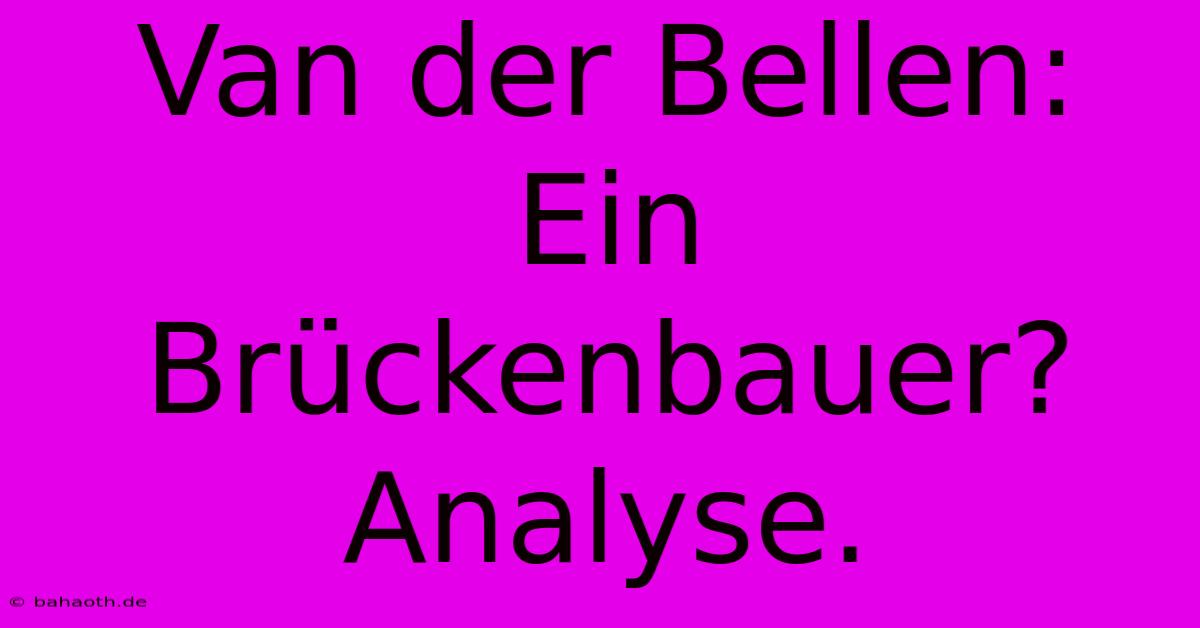 Van Der Bellen: Ein Brückenbauer? Analyse.