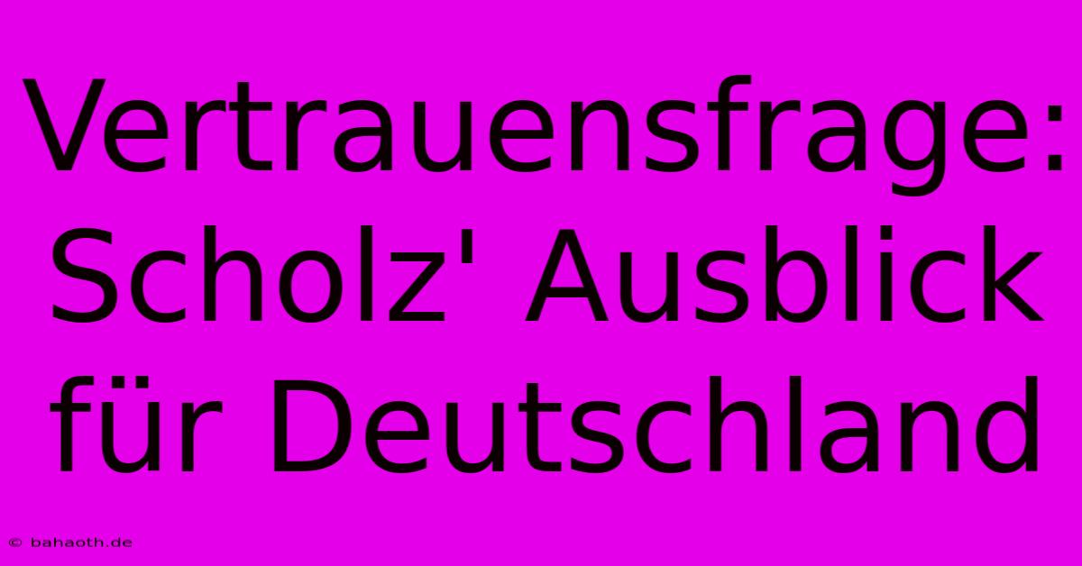 Vertrauensfrage: Scholz' Ausblick Für Deutschland