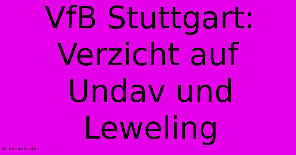 VfB Stuttgart:  Verzicht Auf Undav Und Leweling