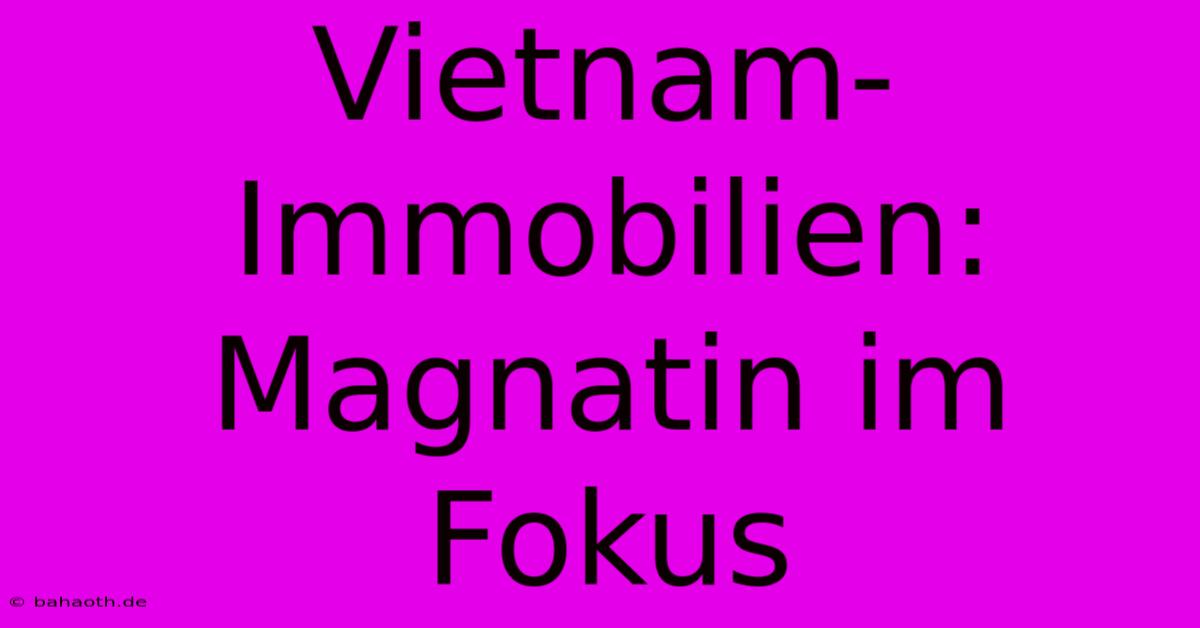 Vietnam-Immobilien: Magnatin Im Fokus